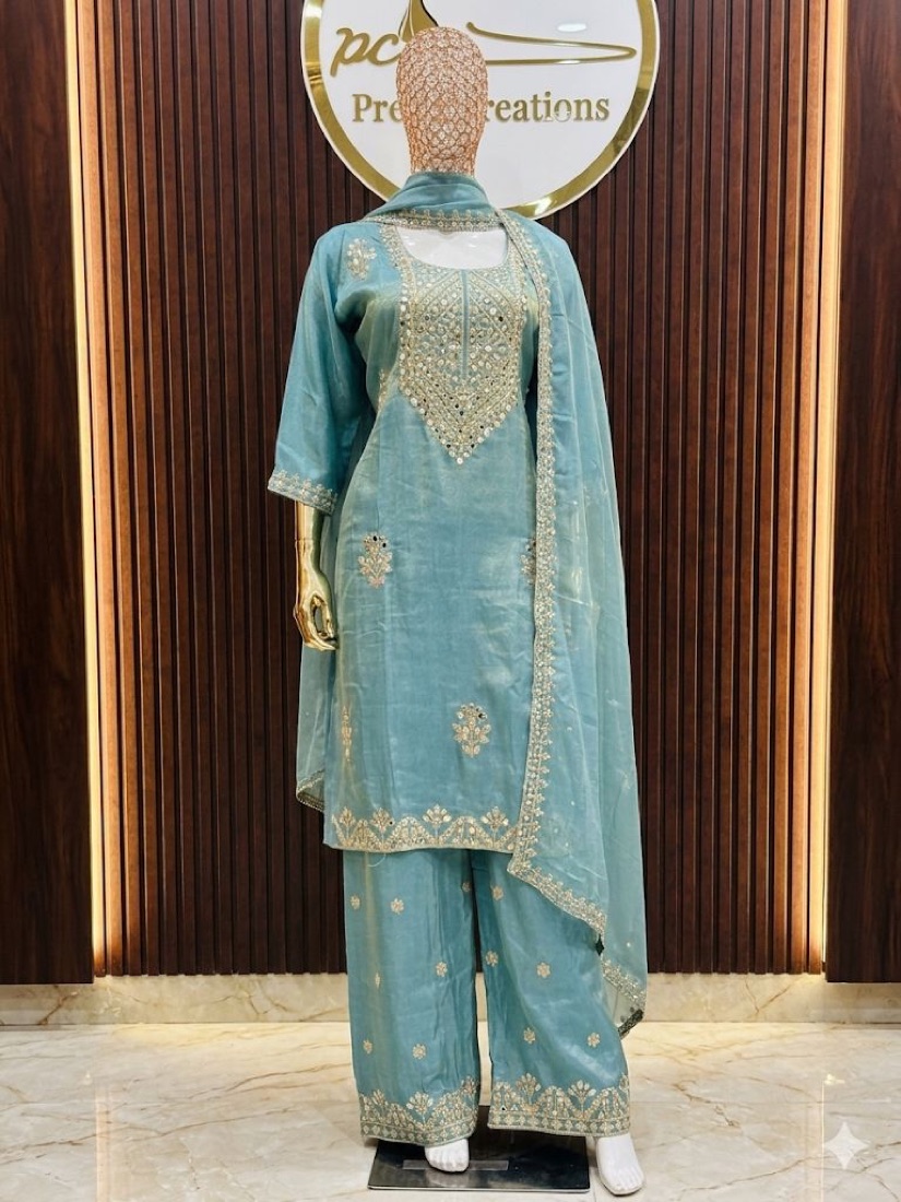 Bluish-Green Silk Suit