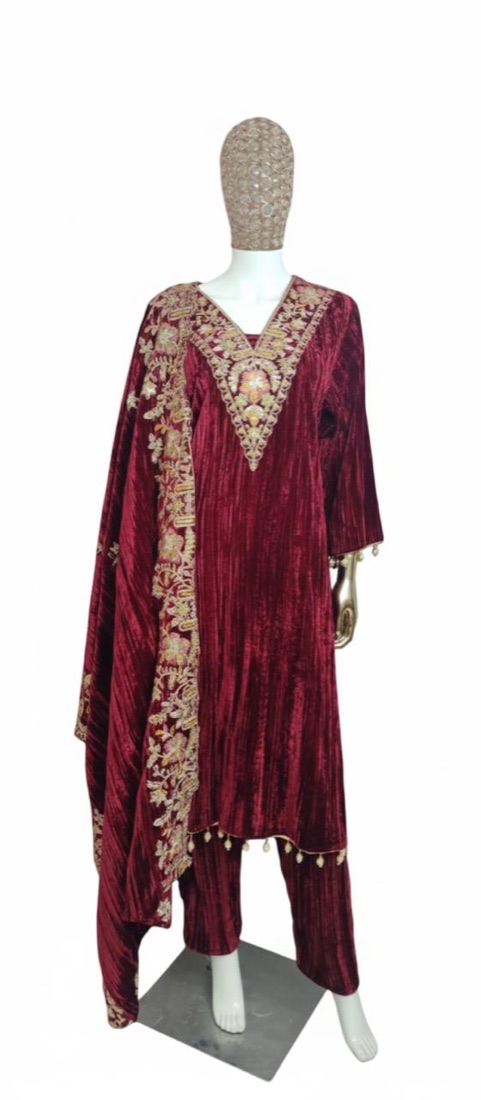 Crust Velvette Maroon Palazzo Suit
