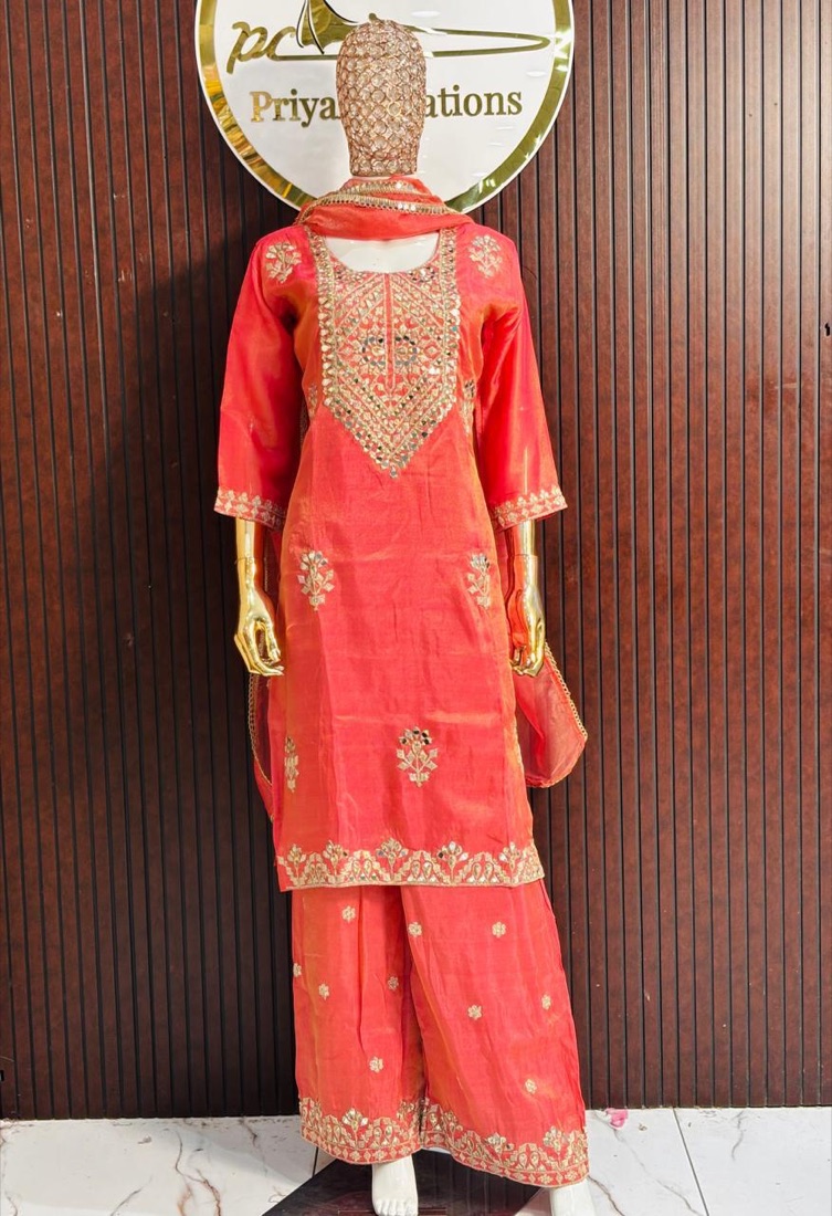 Deep Peach Silk Suit