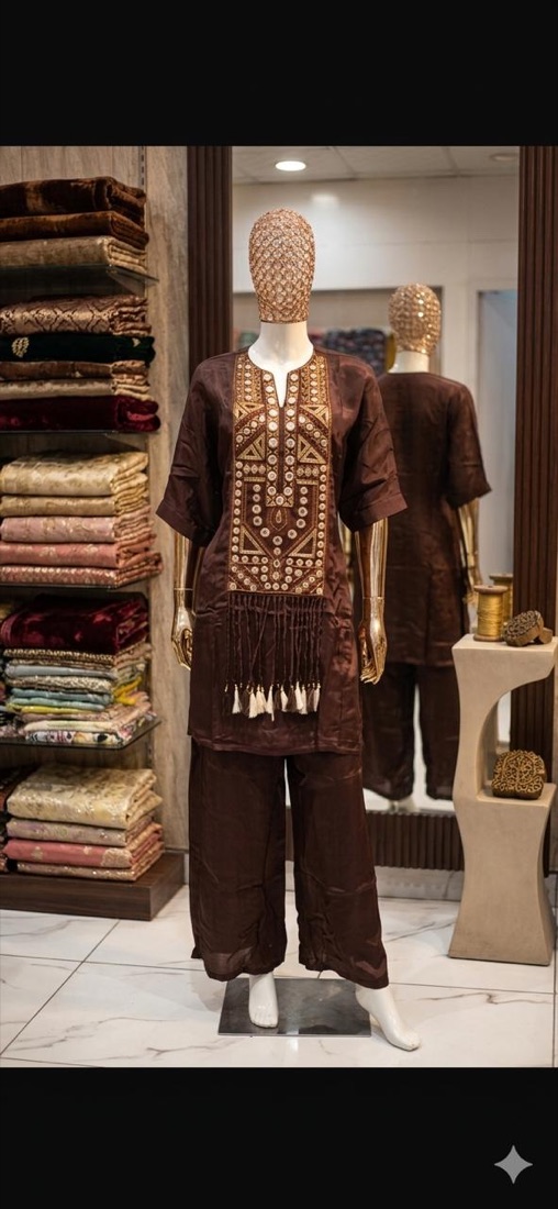 Mahogany Gold-Embroidered Kurta Set