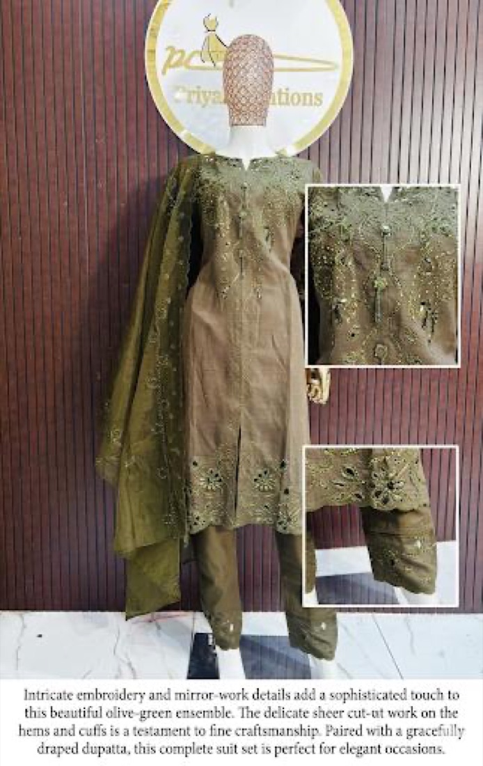Olive Green Hand-Embroidered Suit