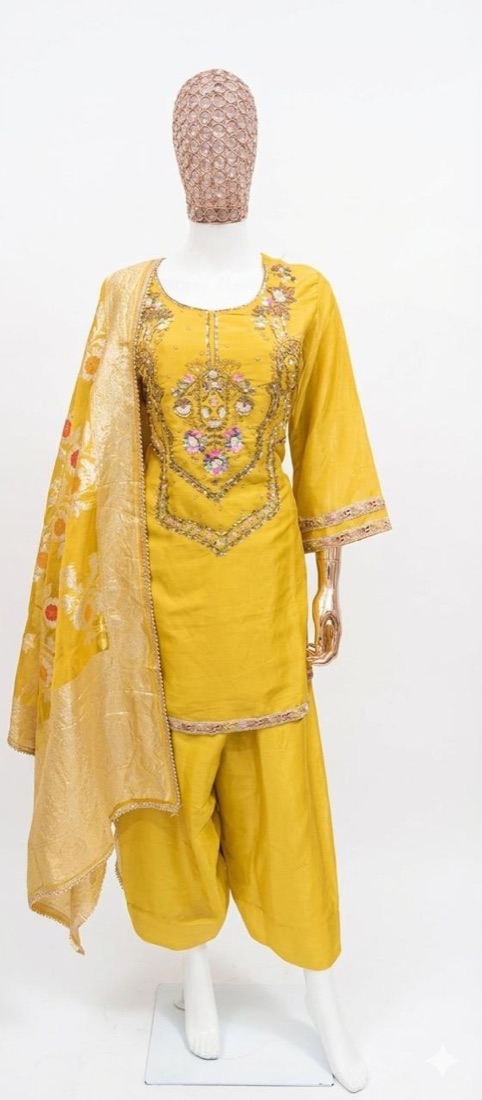 Shimmer Yellow Farshi Salwar